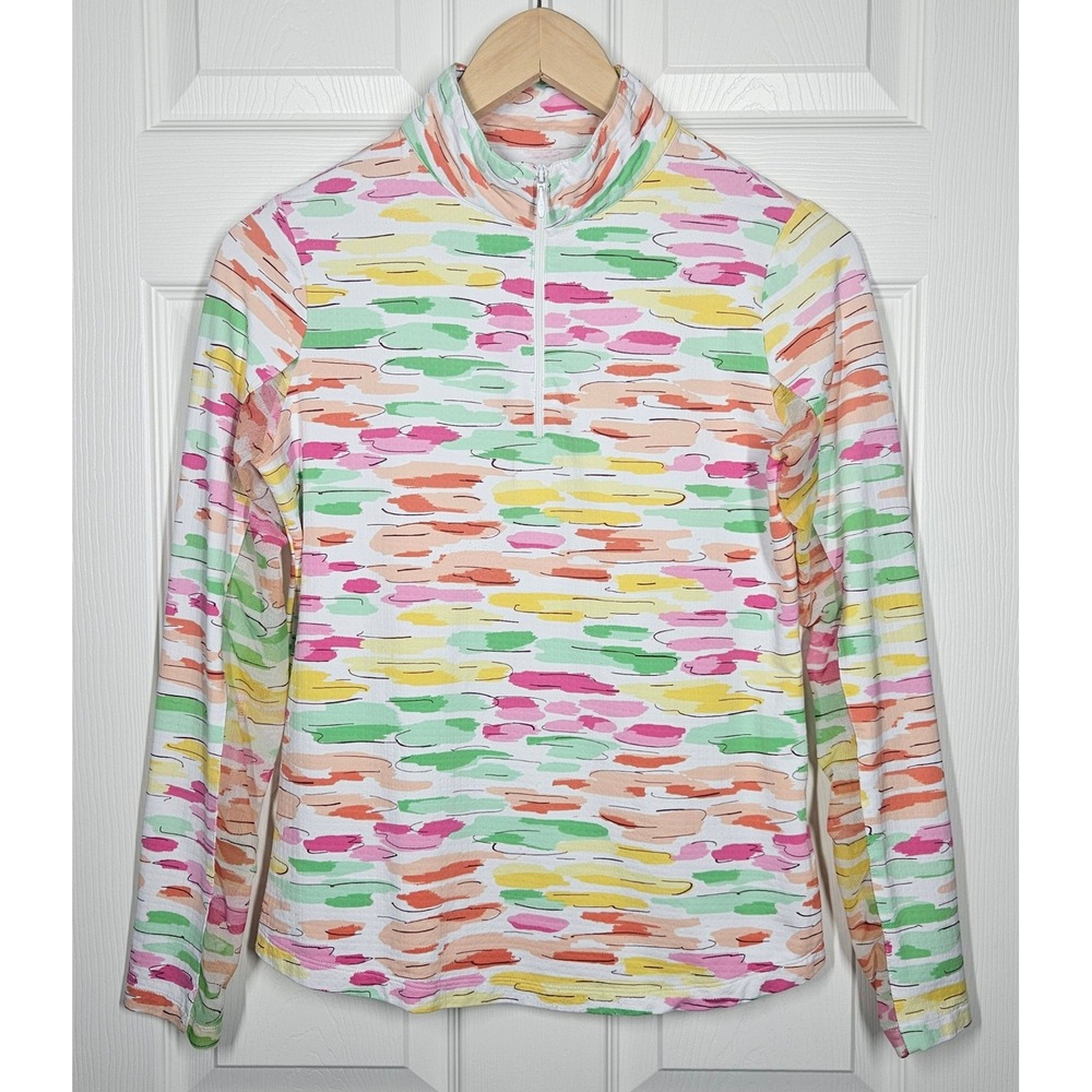 IBKUL‎ Womens S Sun Shirt Quarter Zip "Gia" Brushstroke Print Multi-Color Golf